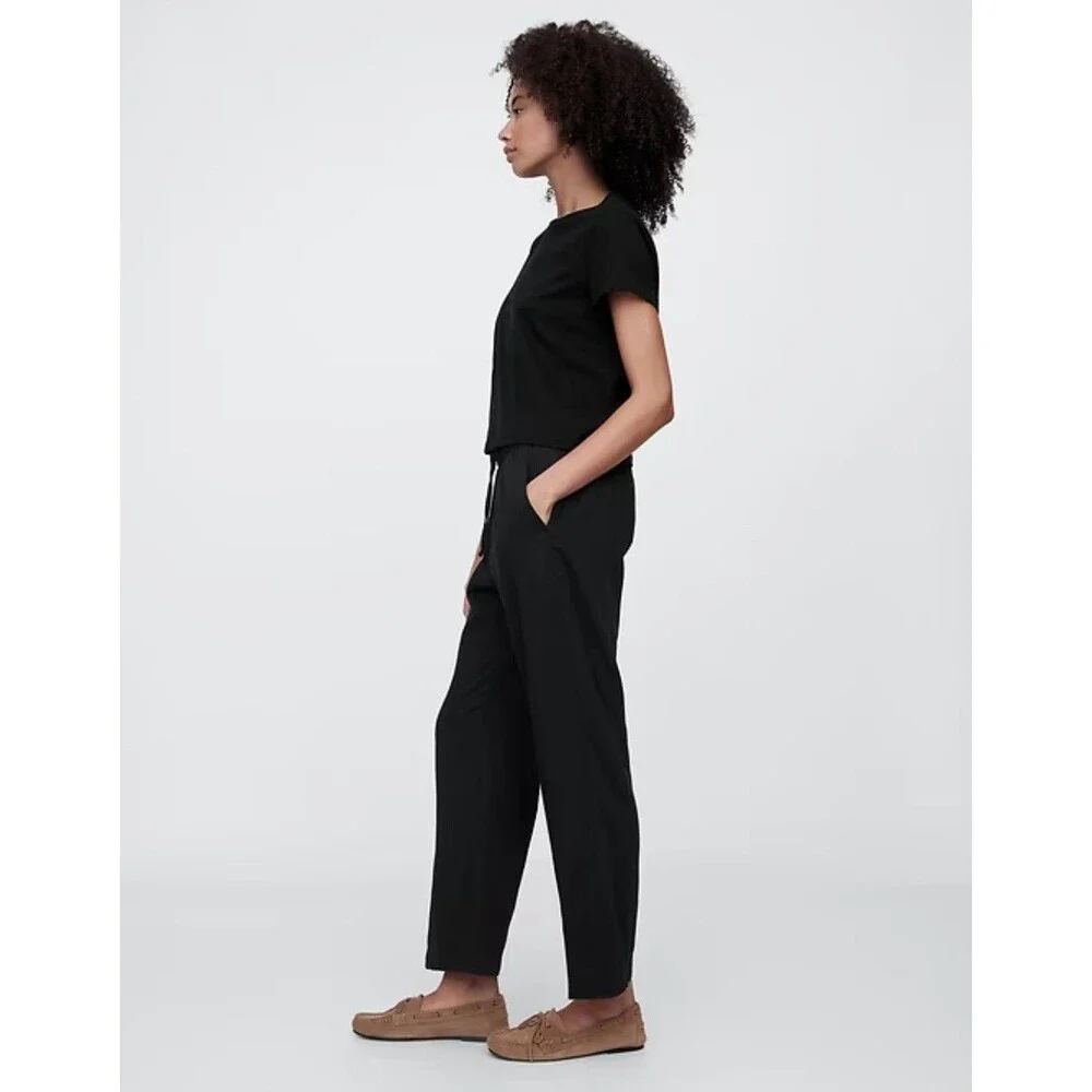 New Gap Pants Size XL Mid Rise Easy Twill Pull On Elastic Drawstring Waist Black